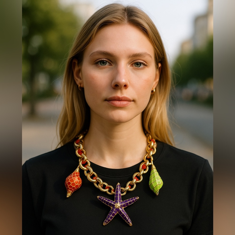 NWT Bold Statement Necklace with Starfish & Colorful Charms Bohemian - Picture 3 of 6